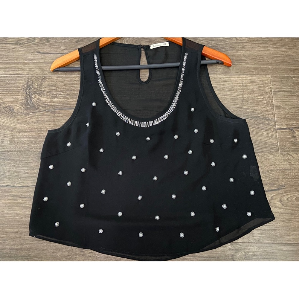 Soprano Crop Tank Top Beaded Pearls